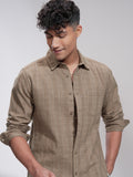Highlander Men Khaki Textured Slim Fit Casual Shirt - Brown - Image 1