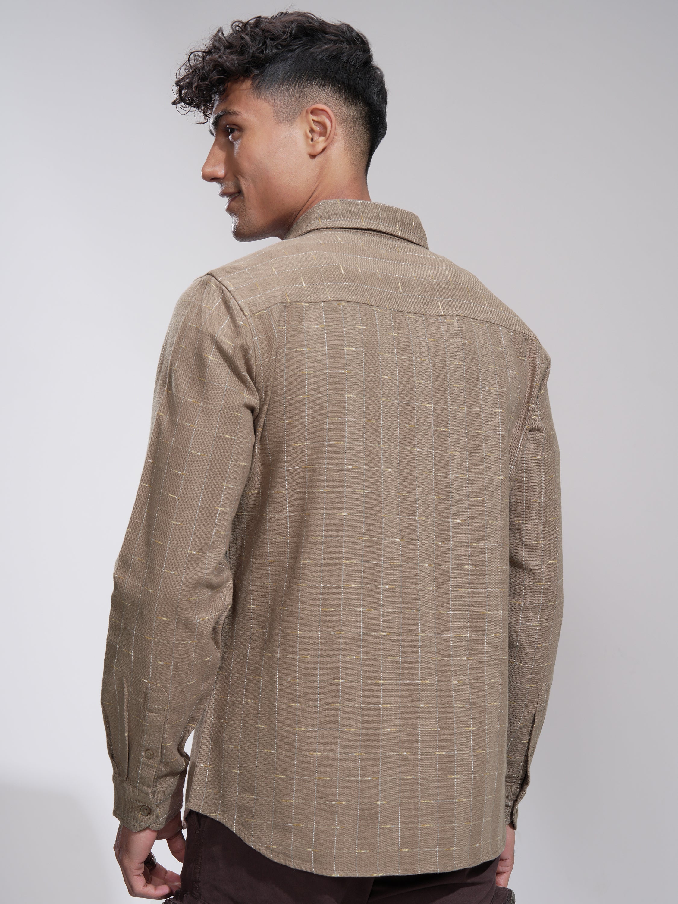 Highlander Men Khaki Textured Slim Fit Casual Shirt - Brown - Image 3