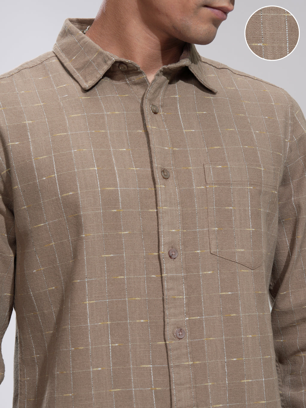 Highlander Men Khaki Textured Slim Fit Casual Shirt - Brown - Image 5