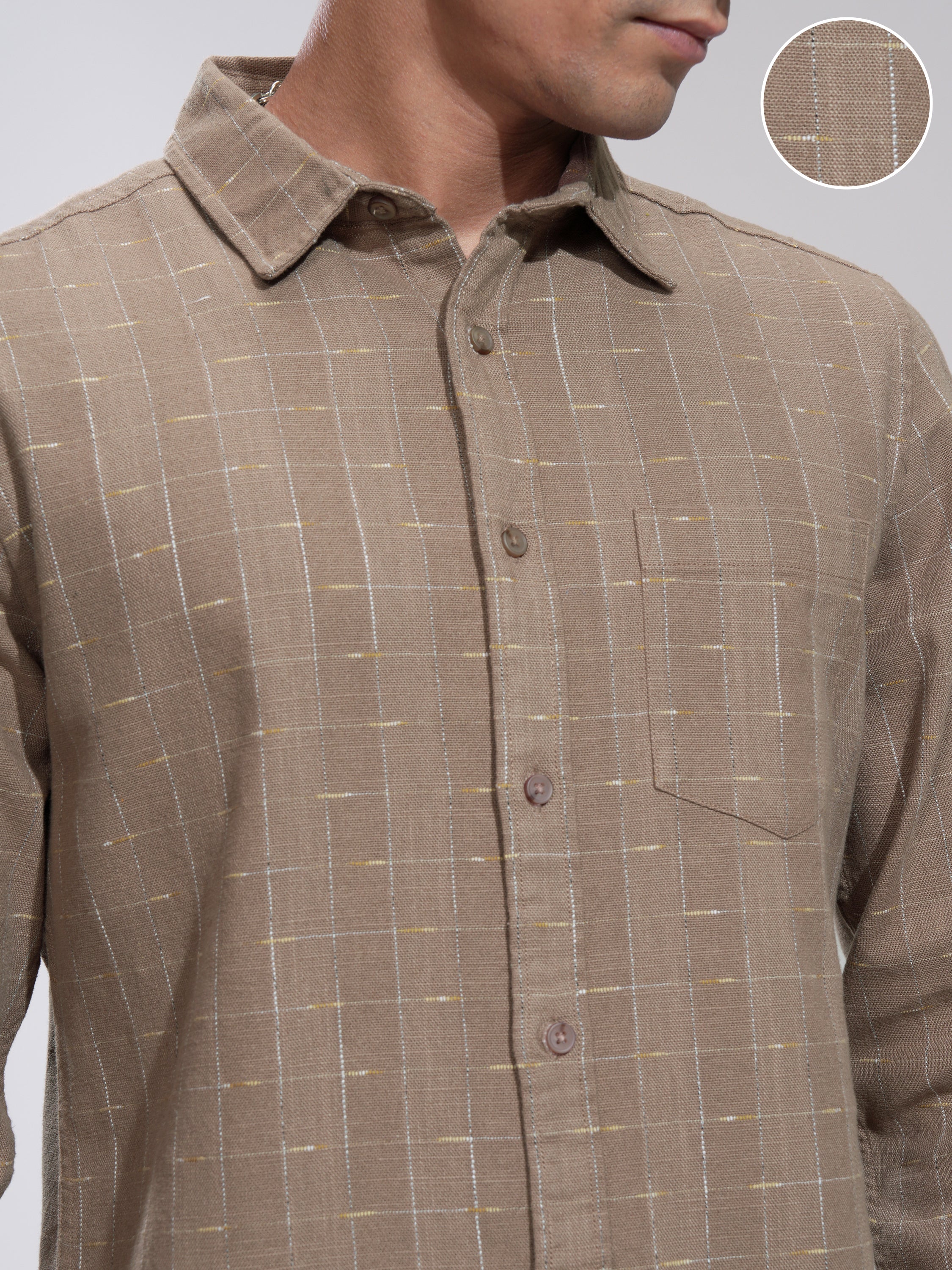 Highlander Men Khaki Textured Slim Fit Casual Shirt - Brown - Image 5