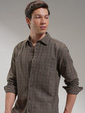 Highlander Men Tan Self Design Slim Fit Casual Shirt - Tan - Image 1