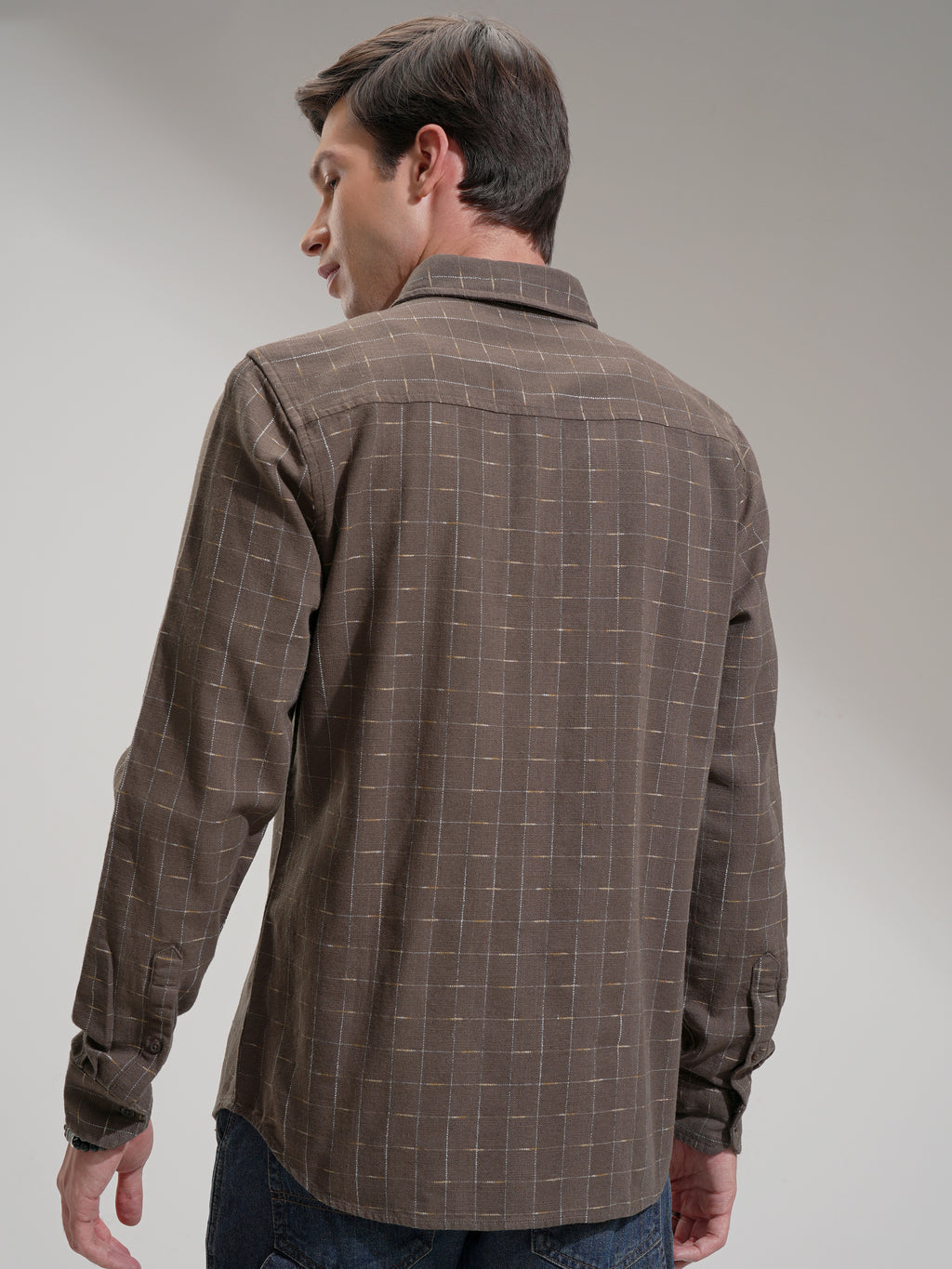 Highlander Men Tan Self Design Slim Fit Casual Shirt - Tan - Image 3