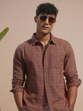 Highlander Men Rust Checked Slim Fit Casual Shirt - Rust - Image 1