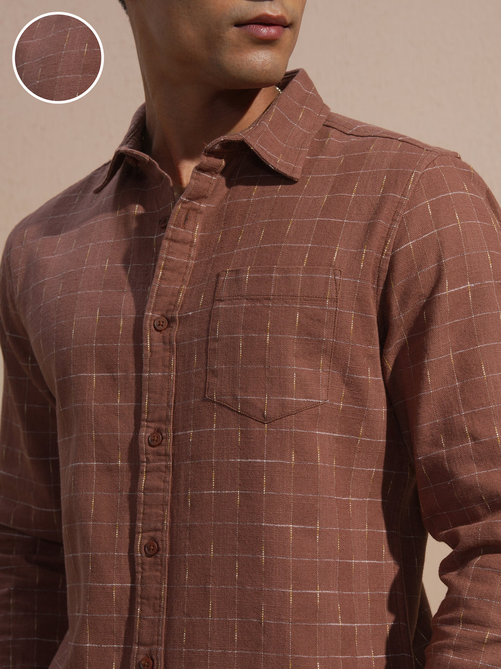 Highlander Men Rust Checked Slim Fit Casual Shirt - Rust - Image 5