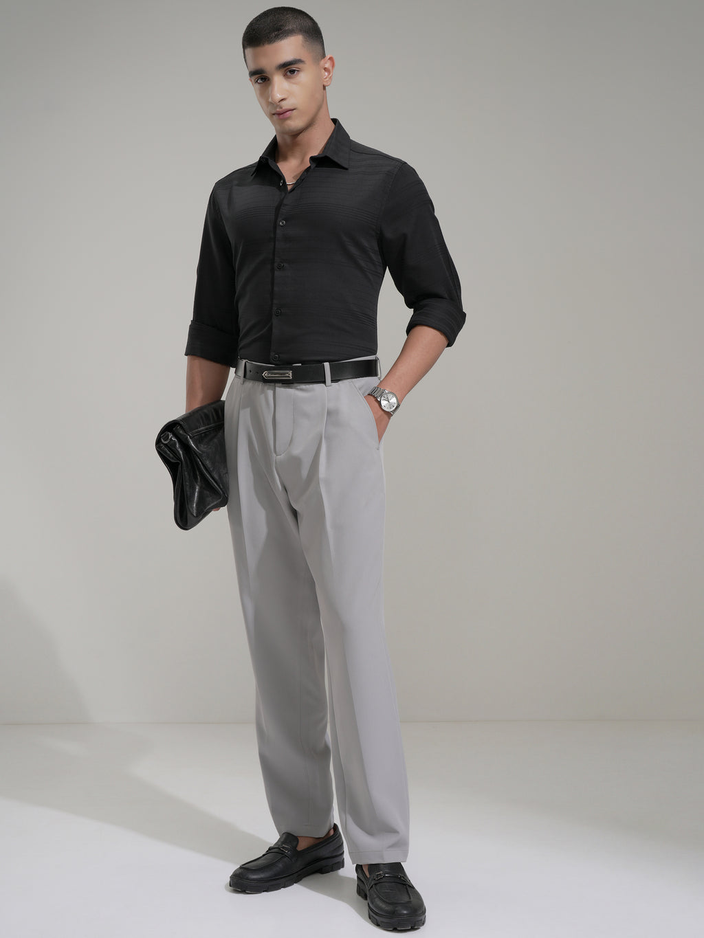 Highlander Men Black Striped Slim Fit Casual Shirt - Black - Image 2