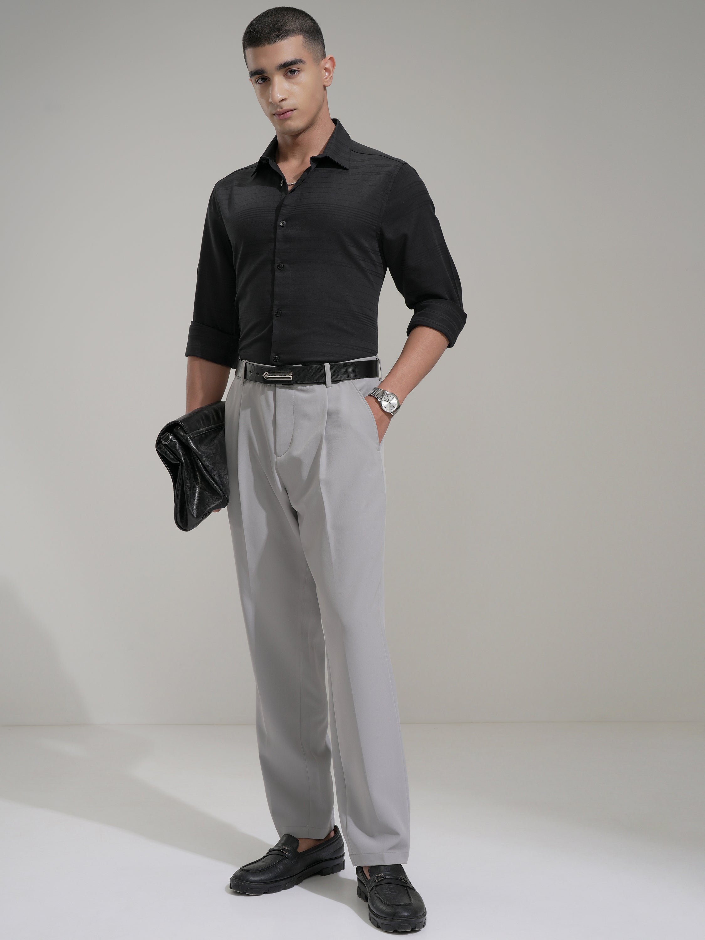 Highlander Men Black Striped Slim Fit Casual Shirt - Black - Image 2