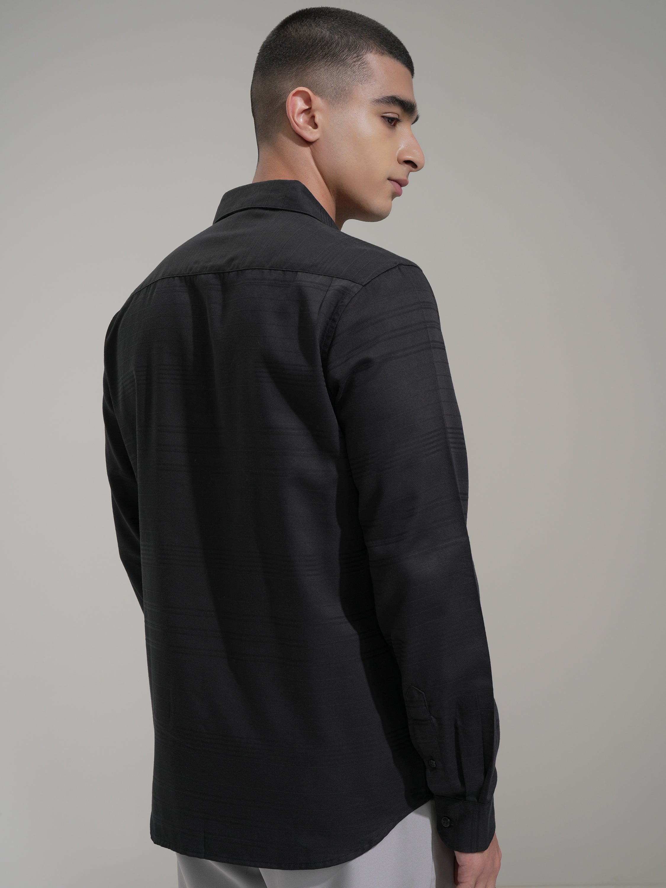 Highlander Men Black Striped Slim Fit Casual Shirt - Black - Image 3