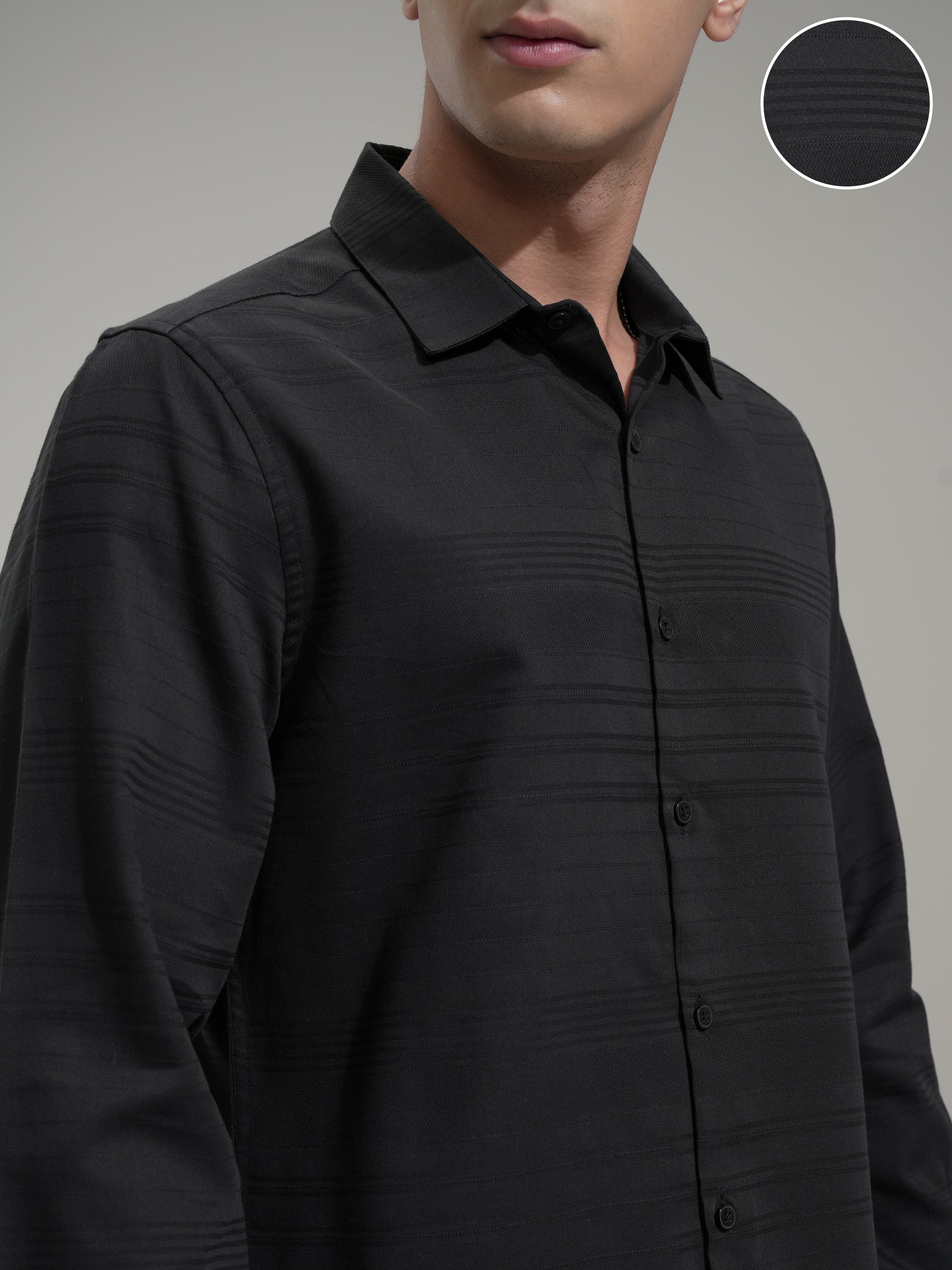 Highlander Men Black Striped Slim Fit Casual Shirt - Black - Image 5