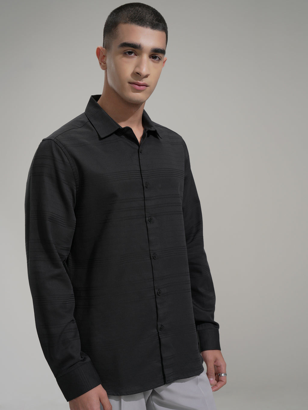 Highlander Men Black Striped Slim Fit Casual Shirt - Black - Image 6