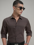 Highlander Men Brown Striped Slim Fit Casual Shirt - Coffee Brown - Image 1