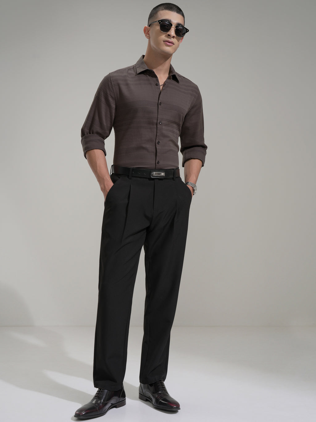Highlander Men Brown Striped Slim Fit Casual Shirt - Coffee Brown - Image 2