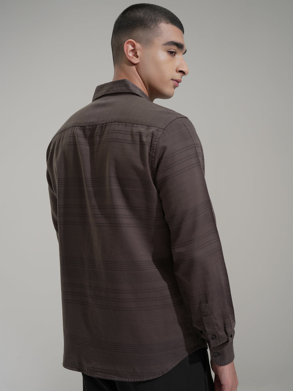 Highlander Men Brown Striped Slim Fit Casual Shirt - Coffee Brown - Image 3