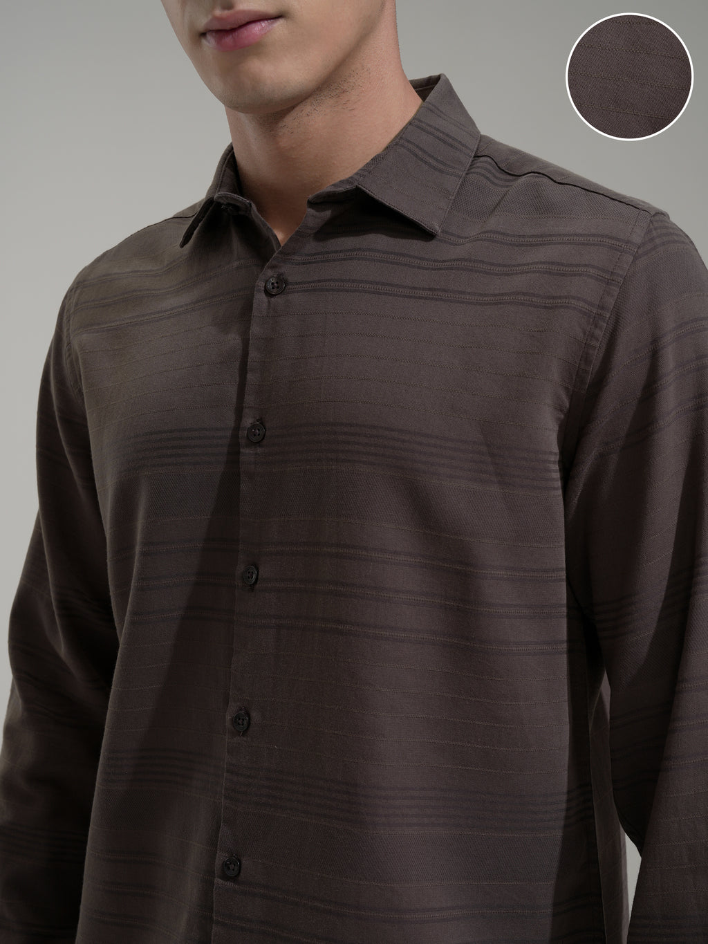 Highlander Men Brown Striped Slim Fit Casual Shirt - Coffee Brown - Image 5