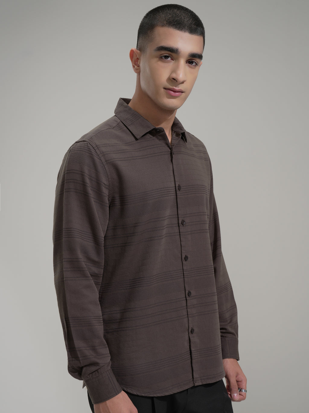 Highlander Men Brown Striped Slim Fit Casual Shirt - Coffee Brown - Image 6