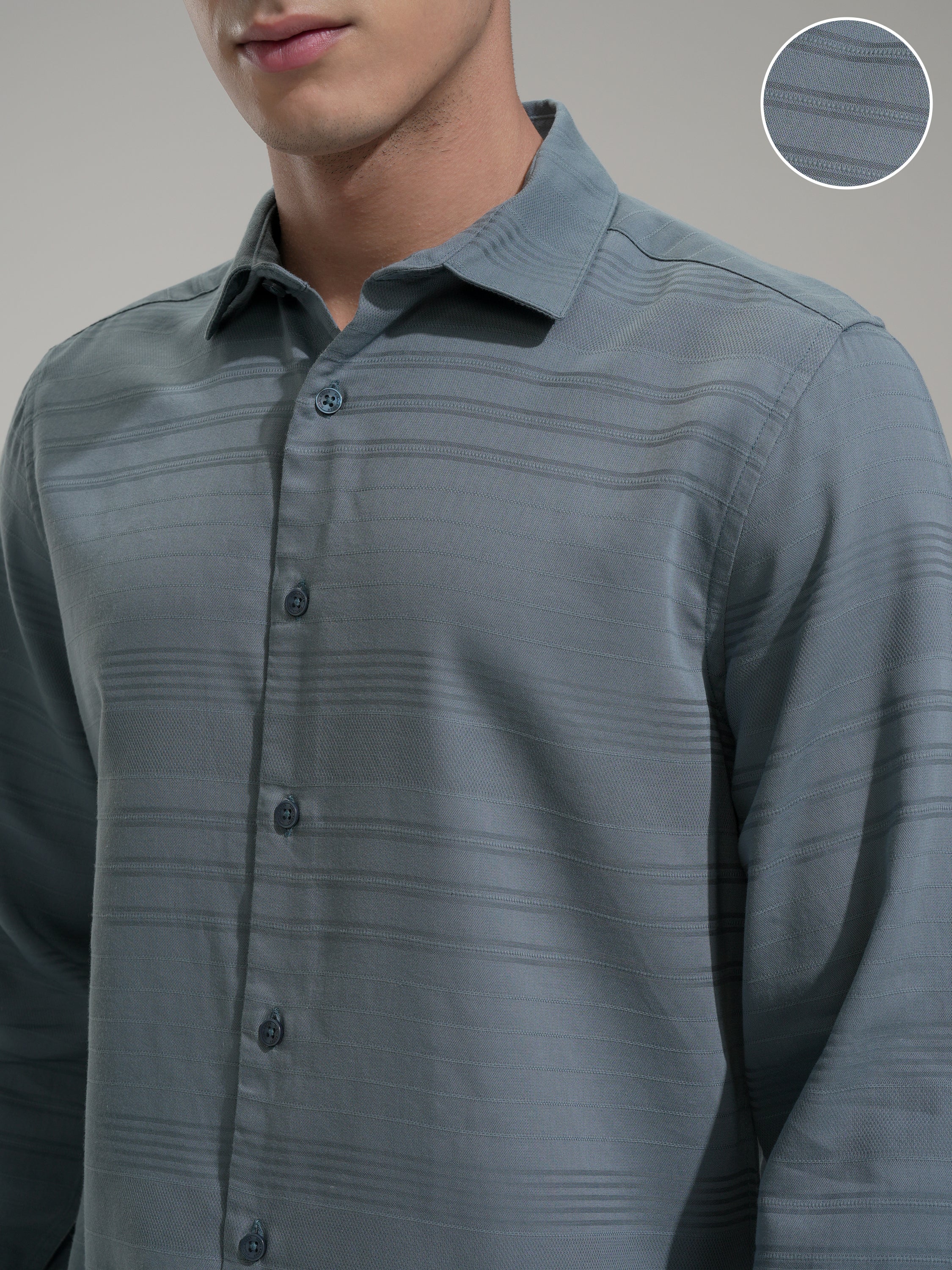 Highlander Men Teal Striped Slim Fit Casual Shirt - Teal - Image 5