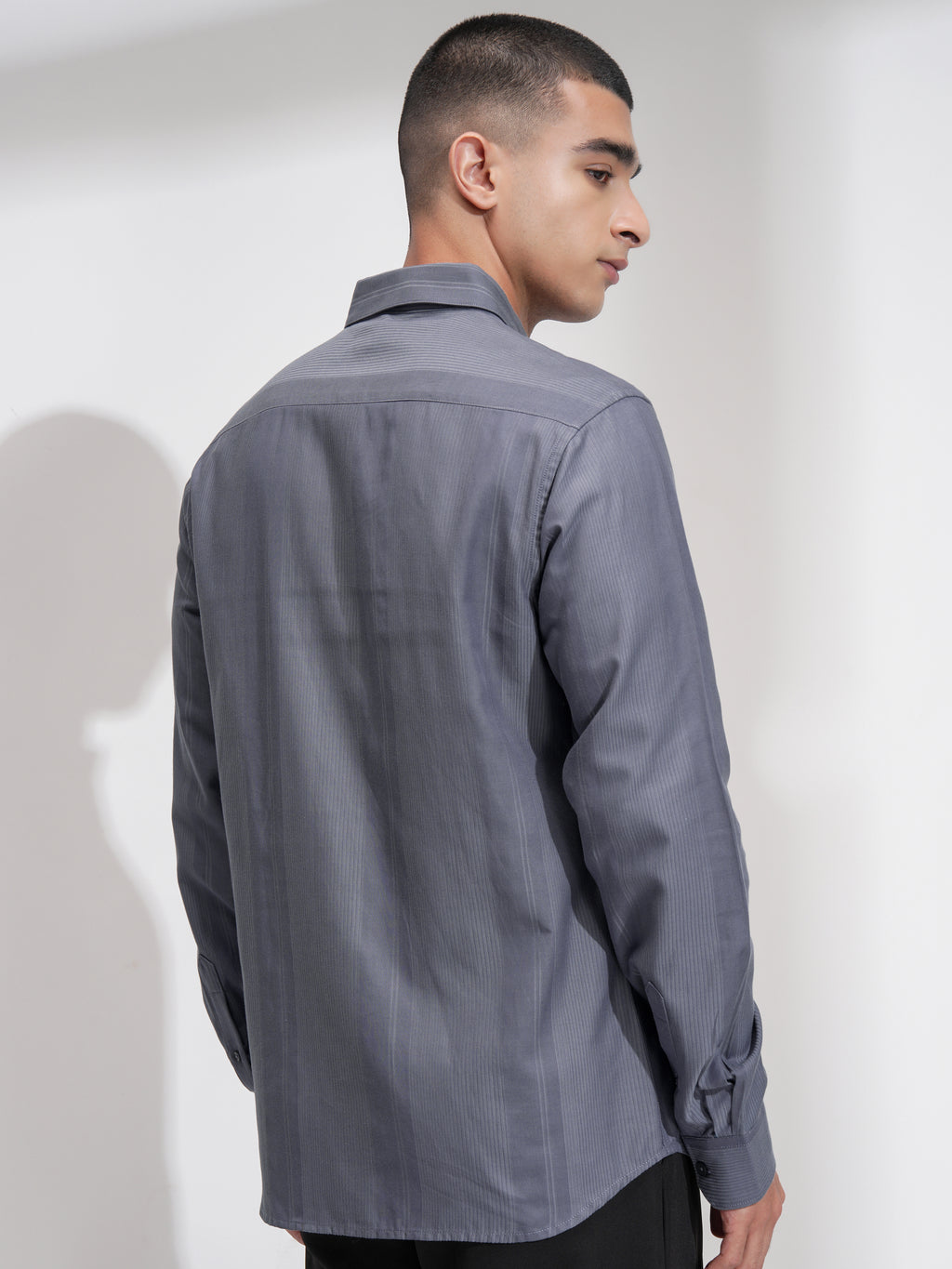 Highlander Men Grey Self Design Slim Fit Casual Shirt - Grey - Image 3