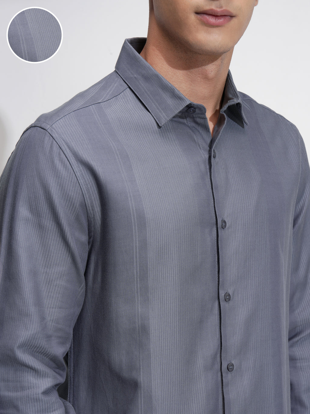 Highlander Men Grey Self Design Slim Fit Casual Shirt - Grey - Image 5