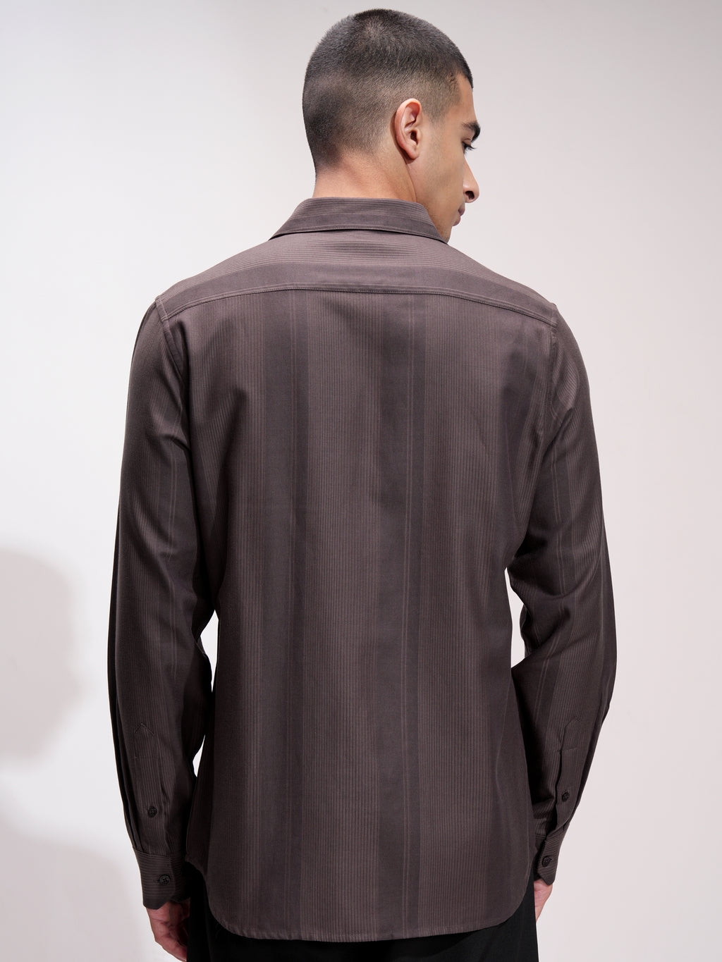 Highlander Men Brown Self Design Slim Fit Casual Shirt - Brown - Image 3