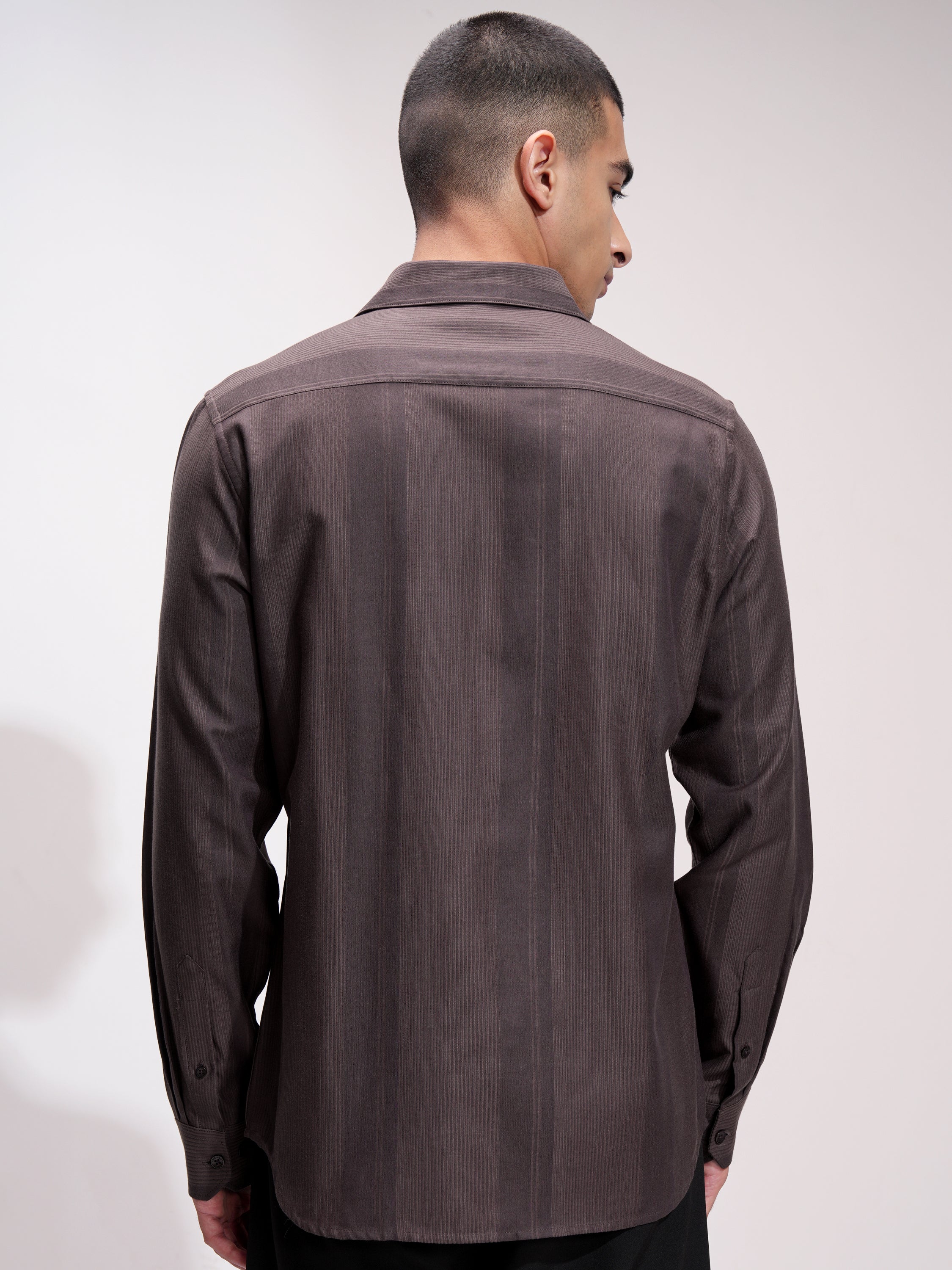 Highlander Men Brown Self Design Slim Fit Casual Shirt - Brown - Image 3