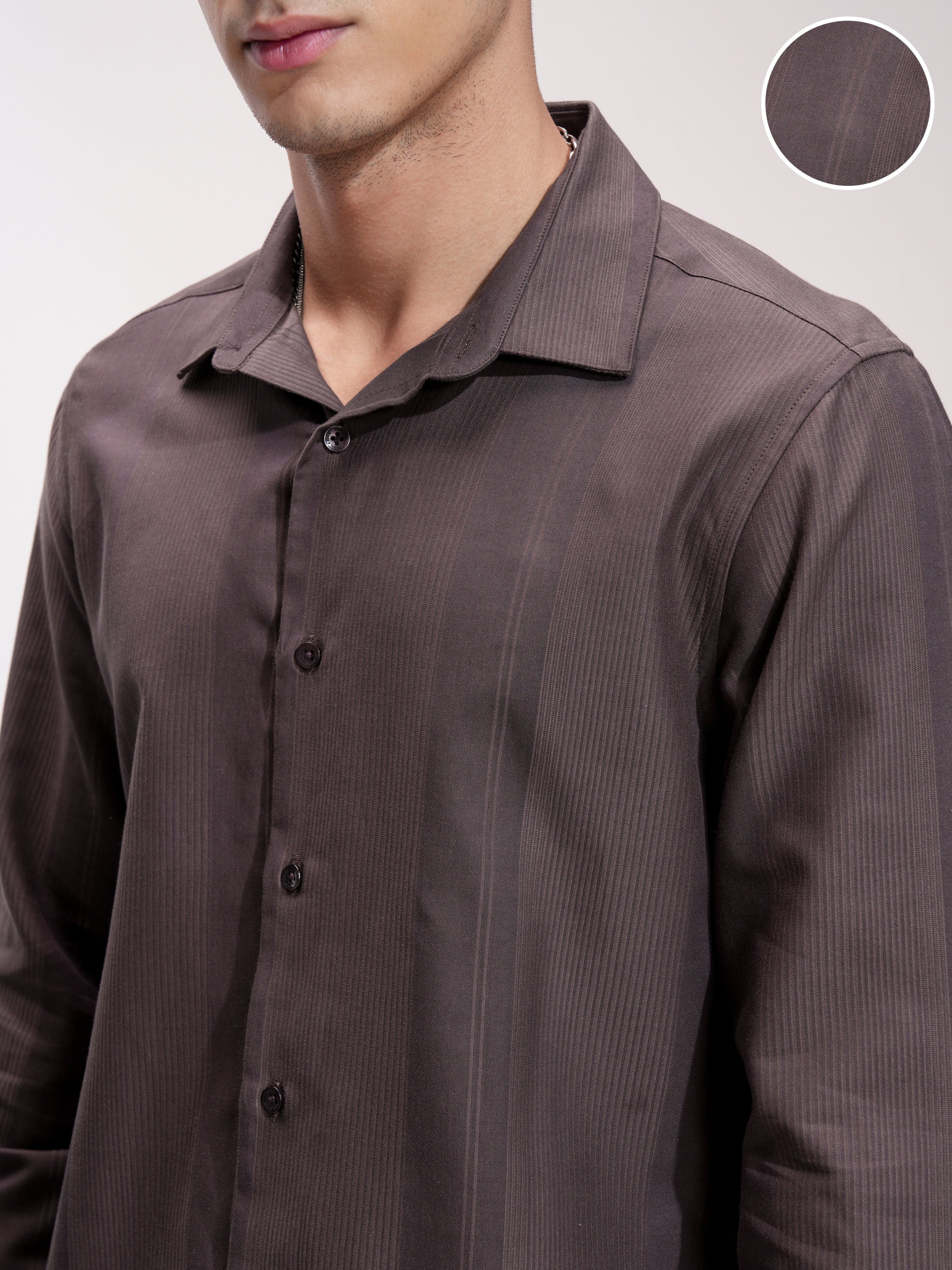 Highlander Men Brown Self Design Slim Fit Casual Shirt - Brown - Image 5