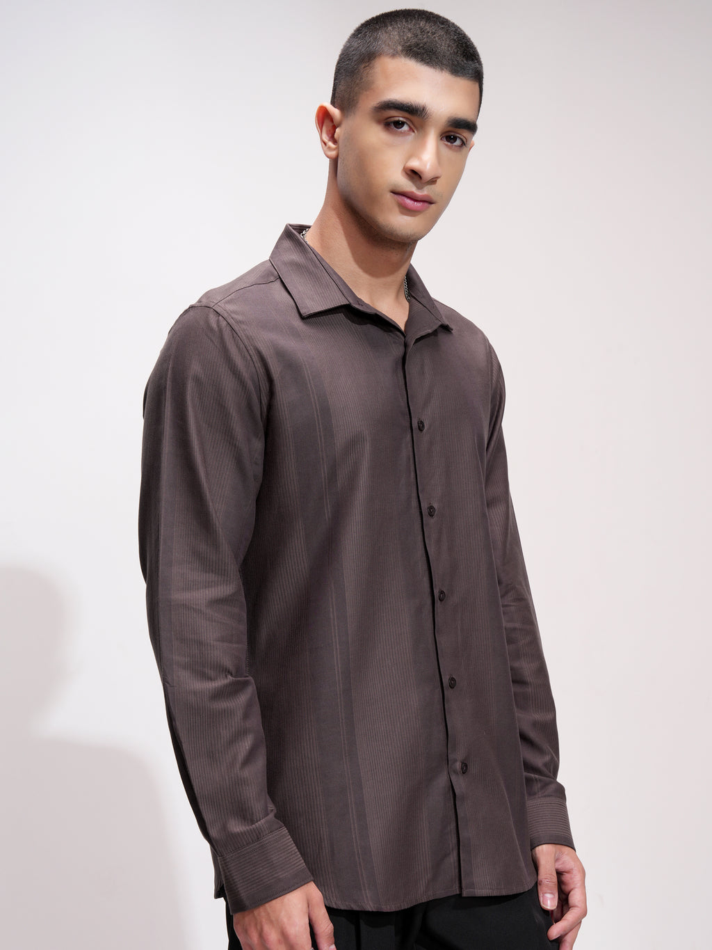 Highlander Men Brown Self Design Slim Fit Casual Shirt - Brown - Image 6