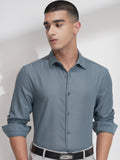 Highlander Men Teal Self Design Slim Fit Casual Shirt - Teal - Image 1