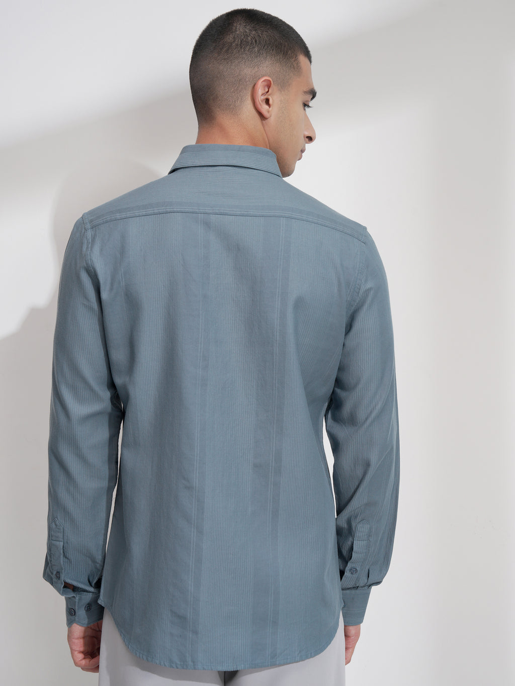 Highlander Men Teal Self Design Slim Fit Casual Shirt - Teal - Image 3