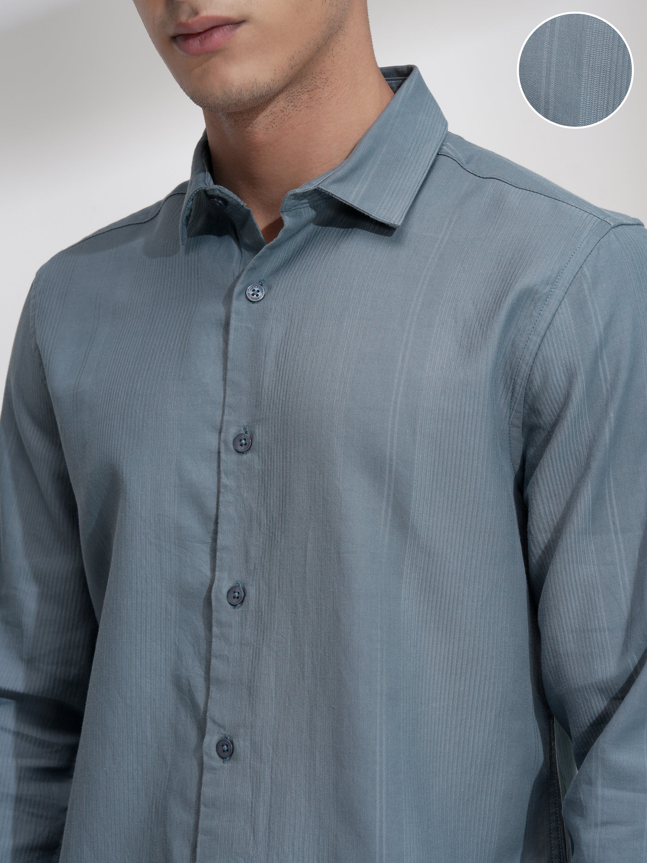 Highlander Men Teal Self Design Slim Fit Casual Shirt - Teal - Image 5