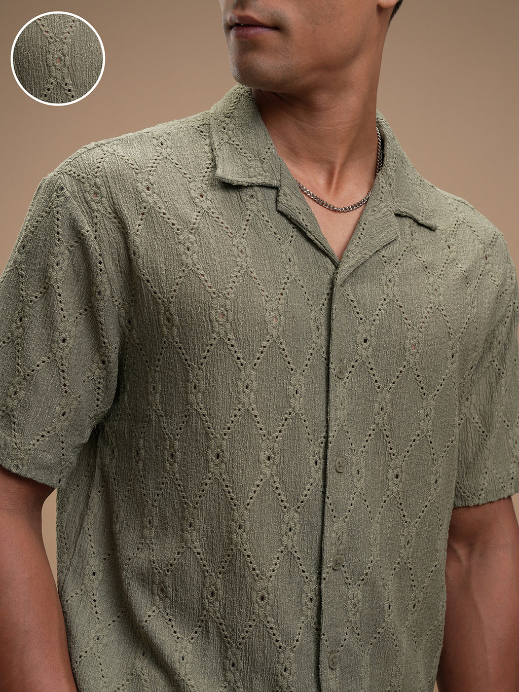 Highlander Men Green Self Design Relaxed Fit Casual Shirt - Green - Image 5