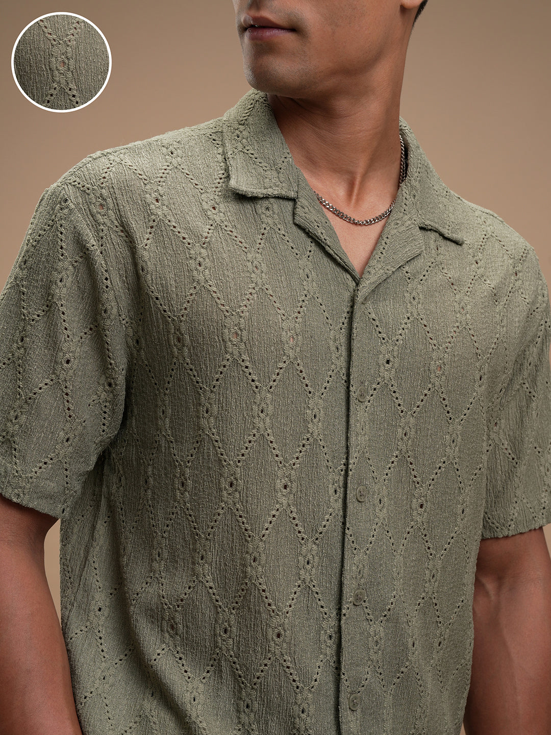Highlander Men Green Self Design Relaxed Fit Casual Shirt - Green - Image 5