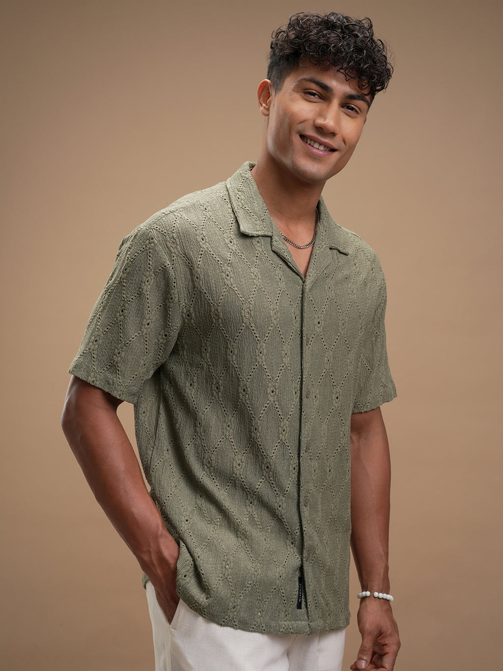 Highlander Men Green Self Design Relaxed Fit Casual Shirt - Green - Image 6