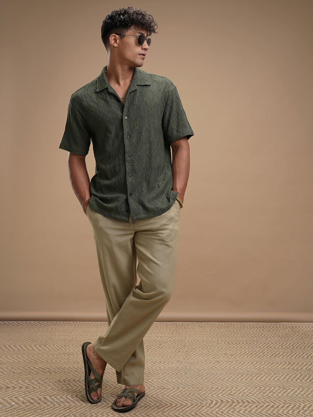 Highlander Men Green Self Design Relaxed Fit Casual Shirt - Green - Image 2