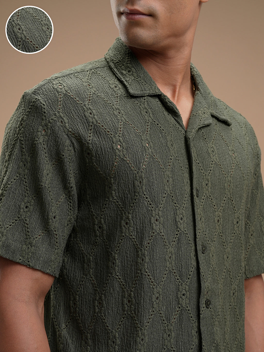 Highlander Men Green Self Design Relaxed Fit Casual Shirt - Green - Image 5