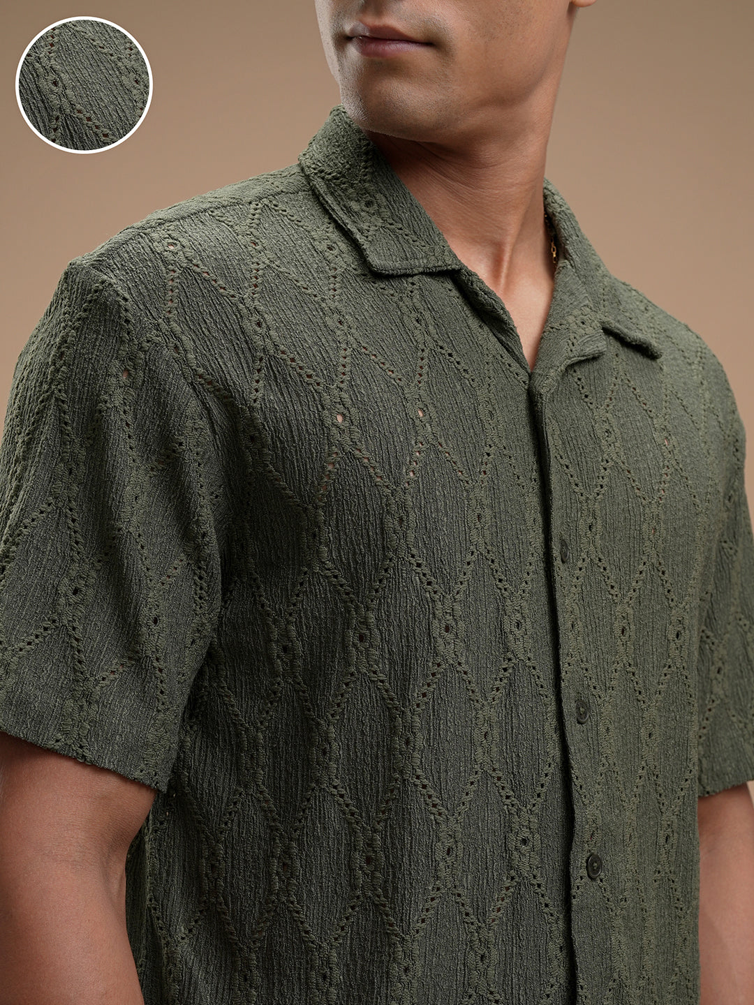 Highlander Men Green Self Design Relaxed Fit Casual Shirt - Green - Image 5