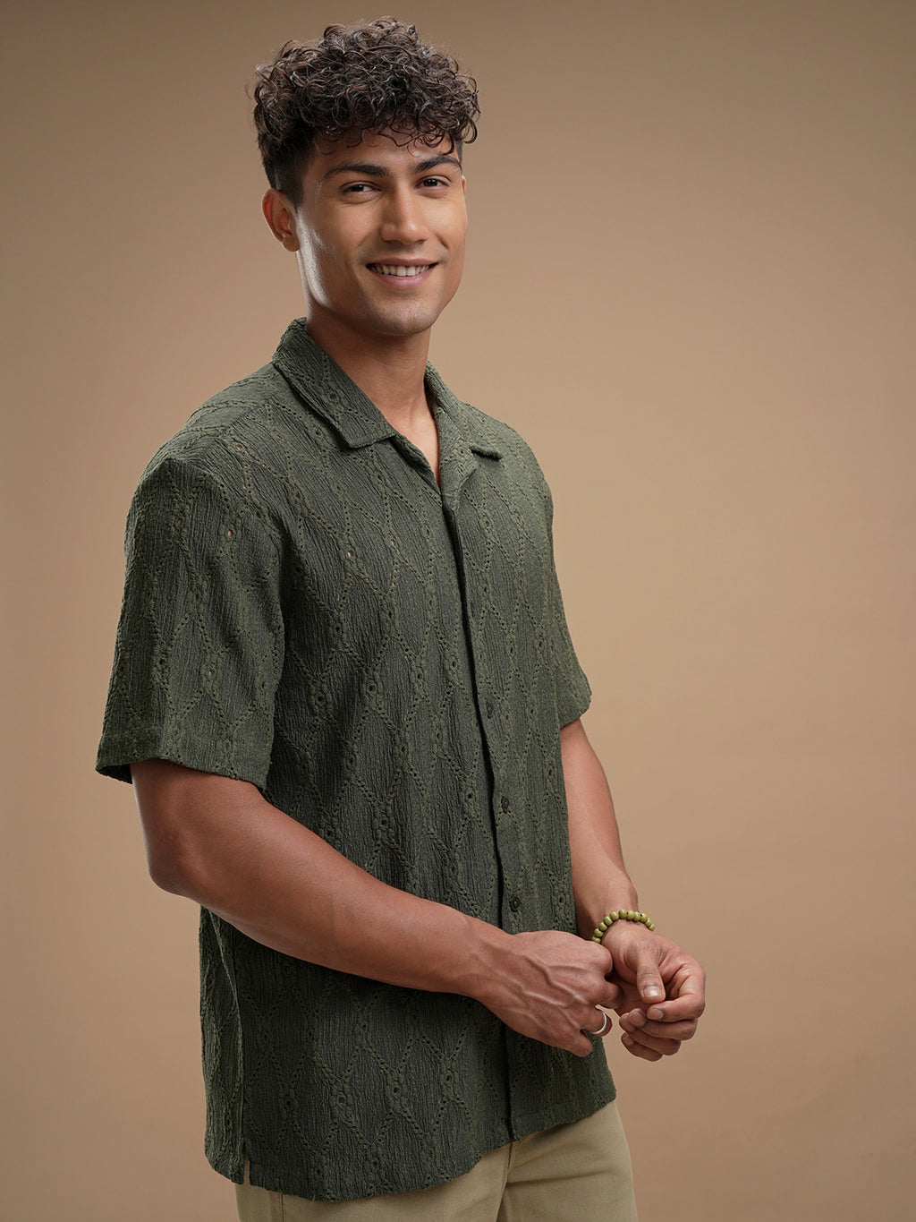 Highlander Men Green Self Design Relaxed Fit Casual Shirt - Green - Image 6