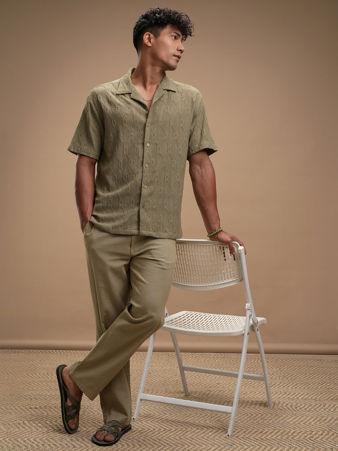 Highlander Men Olive Self Design Relaxed Fit Casual Shirt - Olive - Image 2