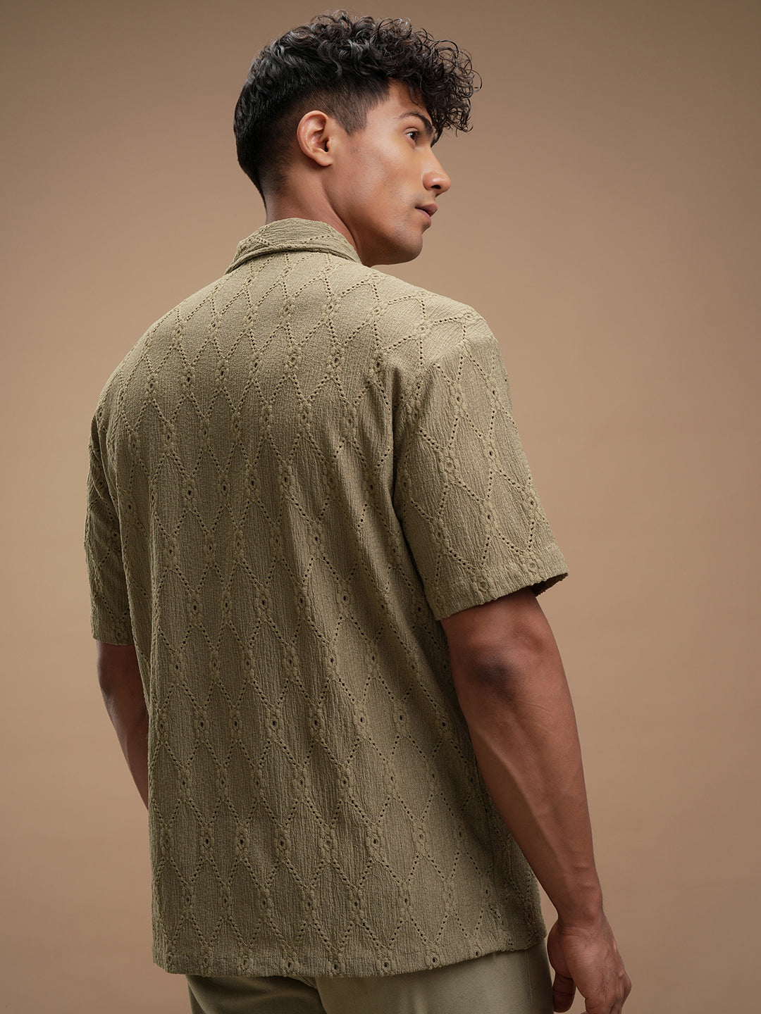 Highlander Men Olive Self Design Relaxed Fit Casual Shirt - Olive - Image 3
