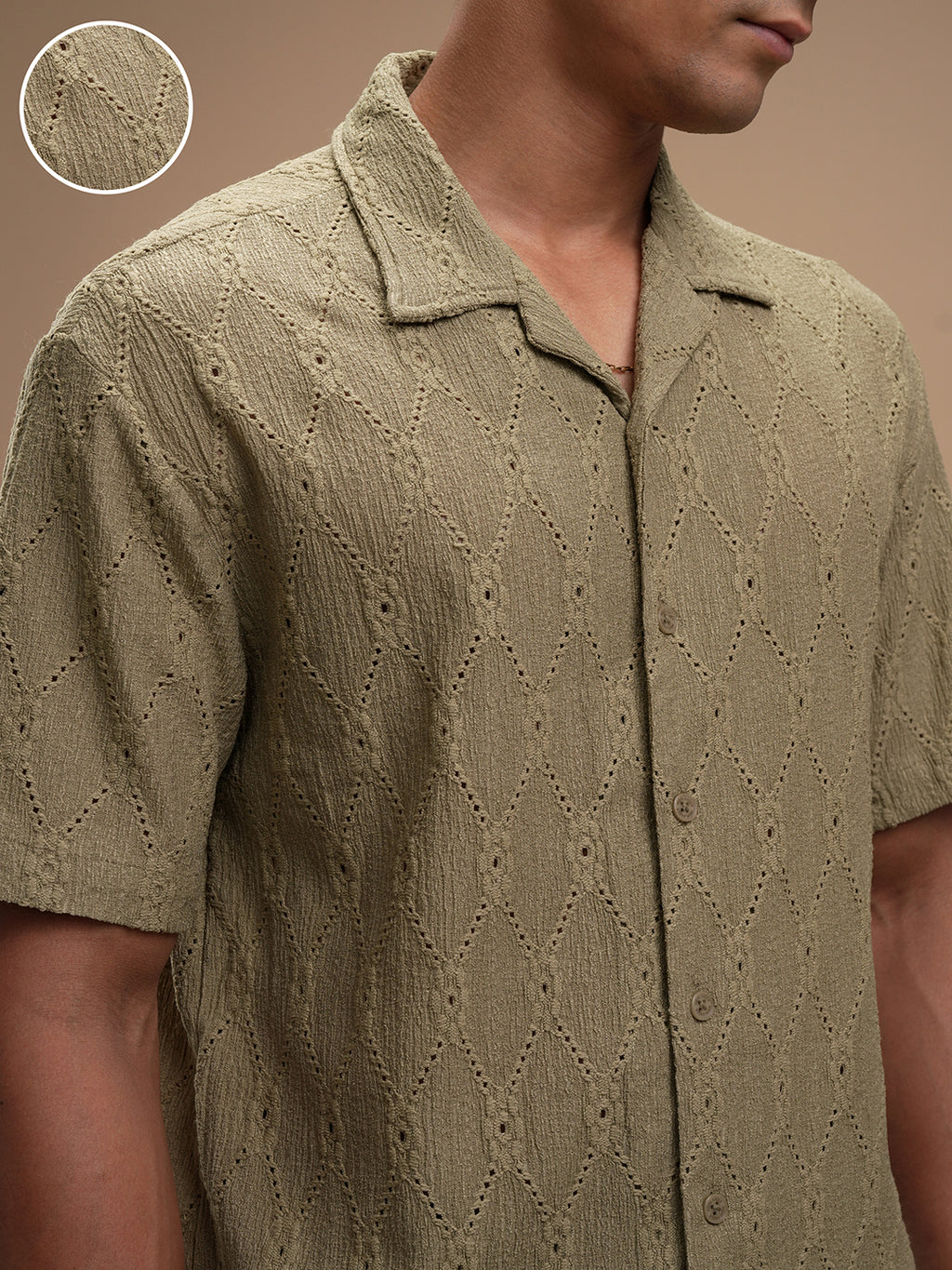 Highlander Men Olive Self Design Relaxed Fit Casual Shirt - Olive - Image 5