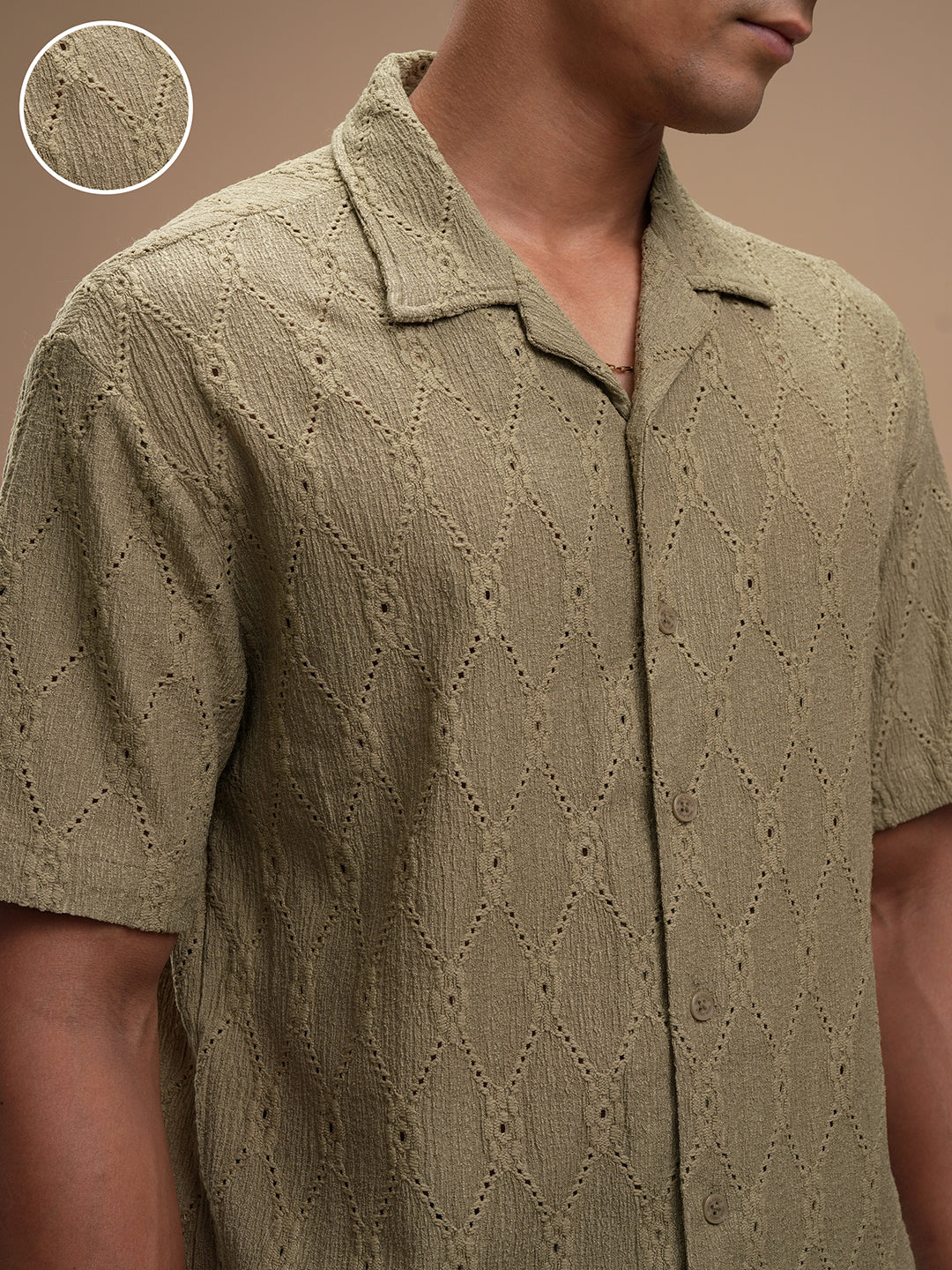 Highlander Men Olive Self Design Relaxed Fit Casual Shirt - Olive - Image 5