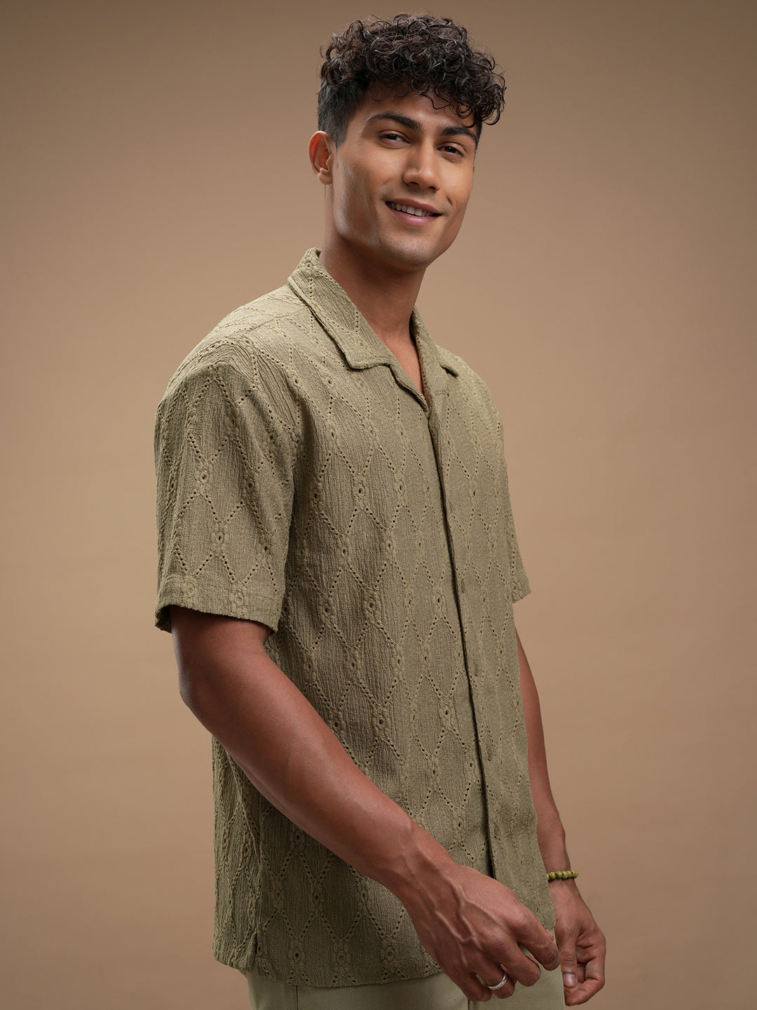 Highlander Men Olive Self Design Relaxed Fit Casual Shirt - Olive - Image 6