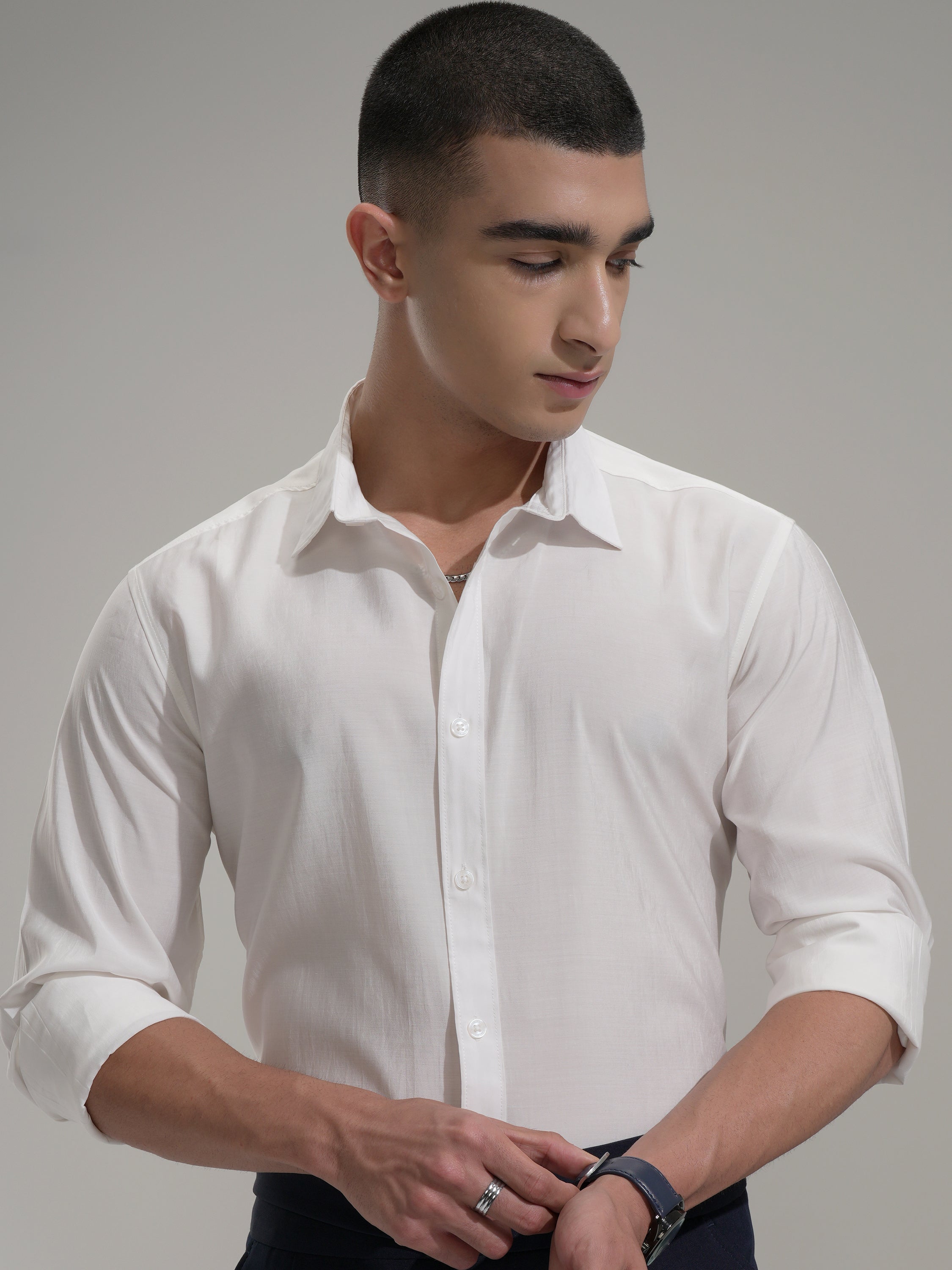 Highlander Men White Solid Slim Fit Casual Shirt - White - Image 1