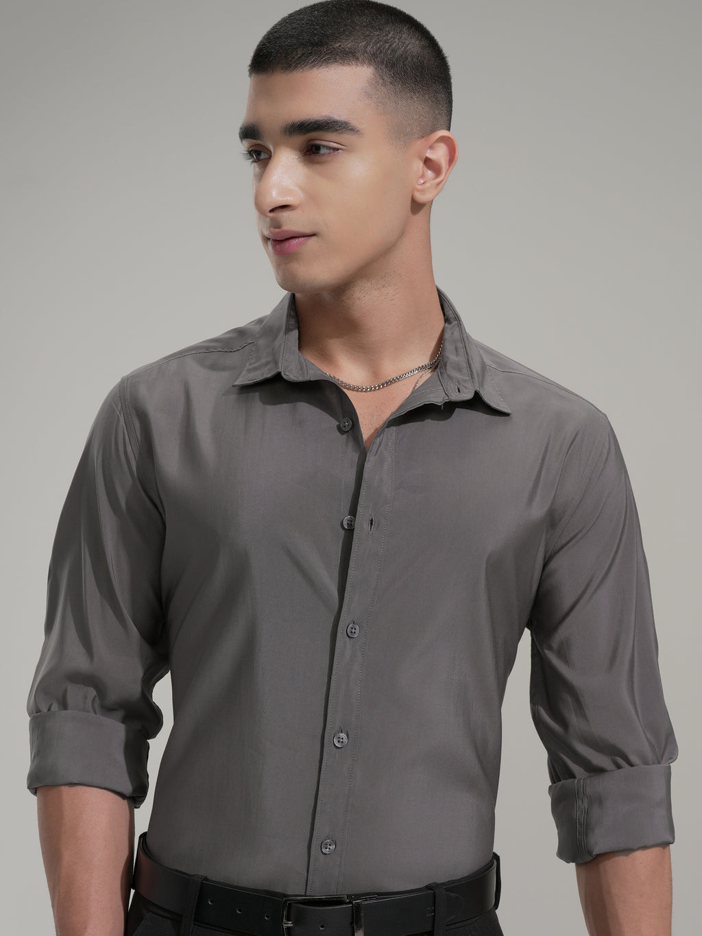 Highlander Men Grey Solid Slim Fit Casual Shirt - Grey - Image 1