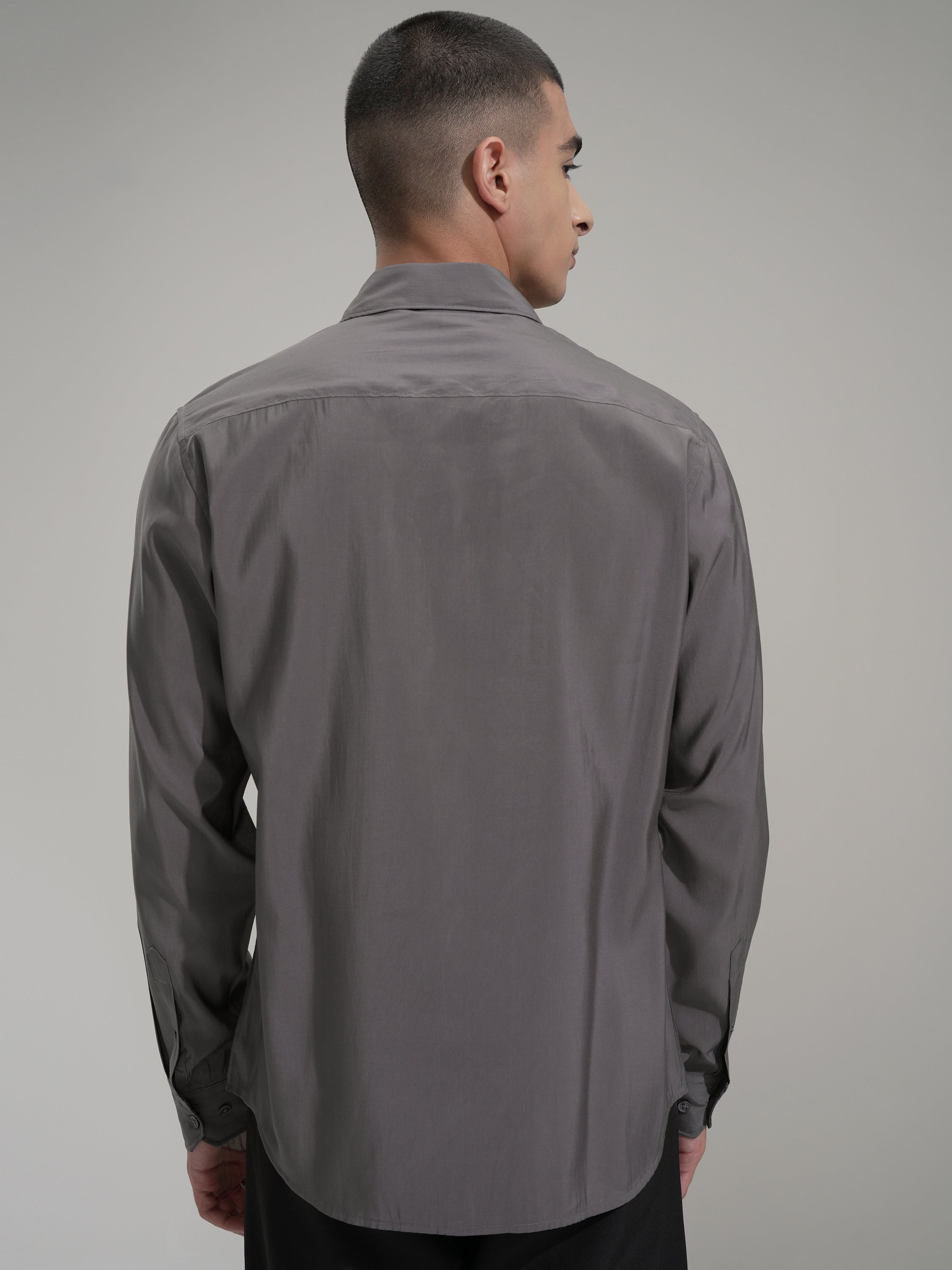 Highlander Men Grey Solid Slim Fit Casual Shirt - Grey - Image 3