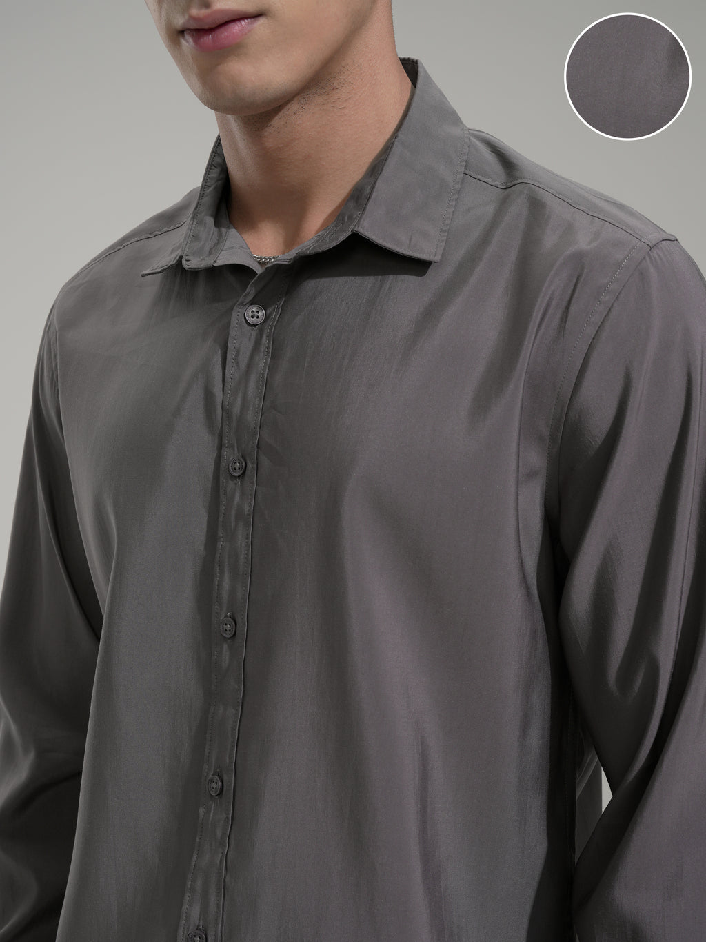 Highlander Men Grey Solid Slim Fit Casual Shirt - Grey - Image 5