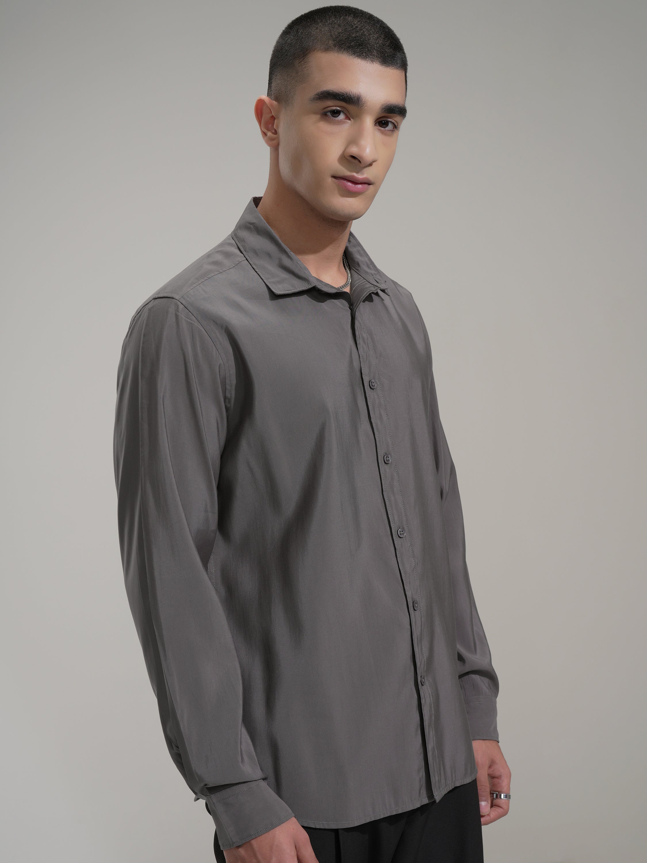 Highlander Men Grey Solid Slim Fit Casual Shirt - Grey - Image 6