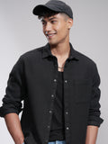 Highlander Men Black Textured Relaxed Fit Casual Shirt - Black - Image 1