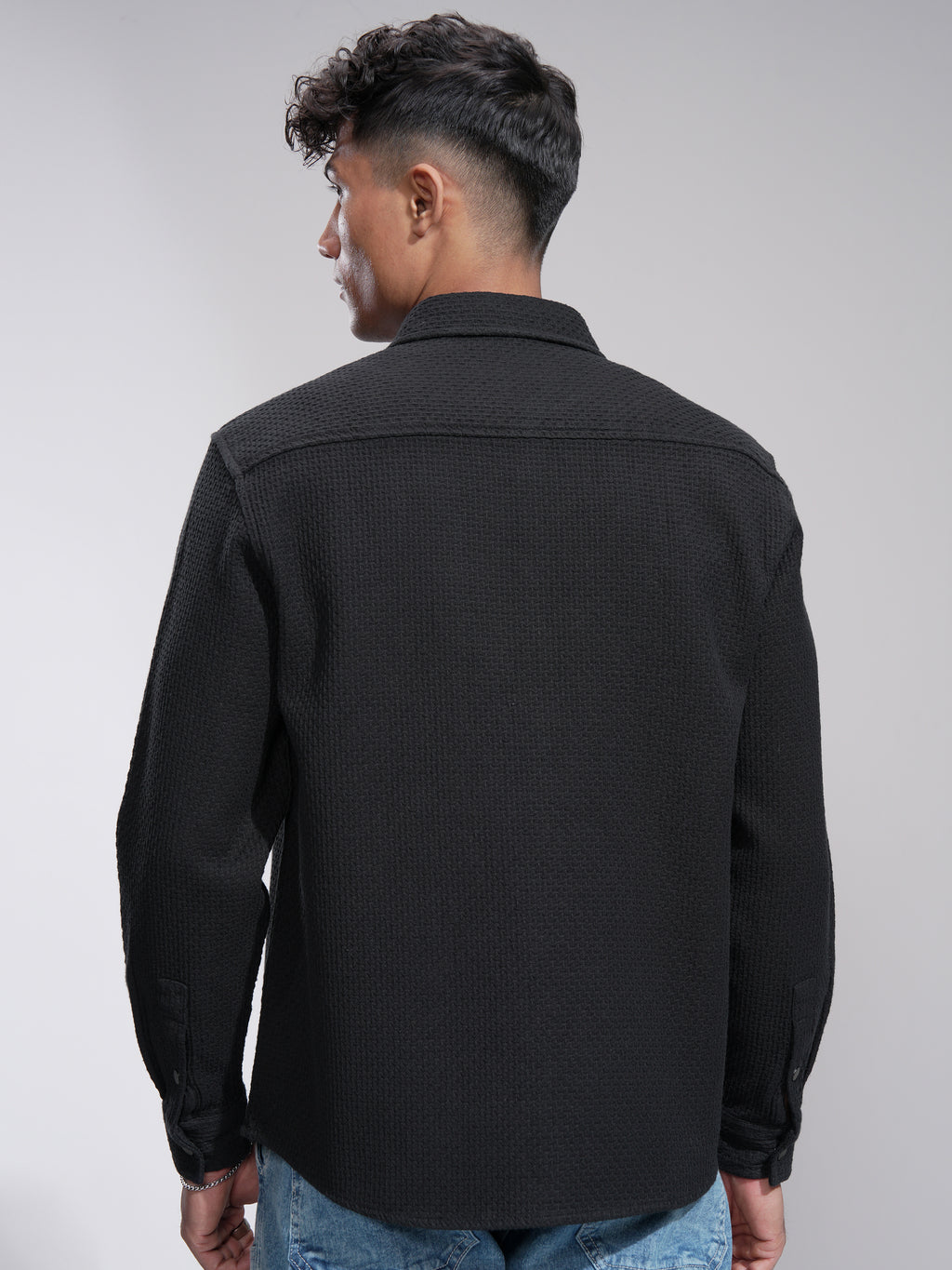Highlander Men Black Textured Relaxed Fit Casual Shirt - Black - Image 3