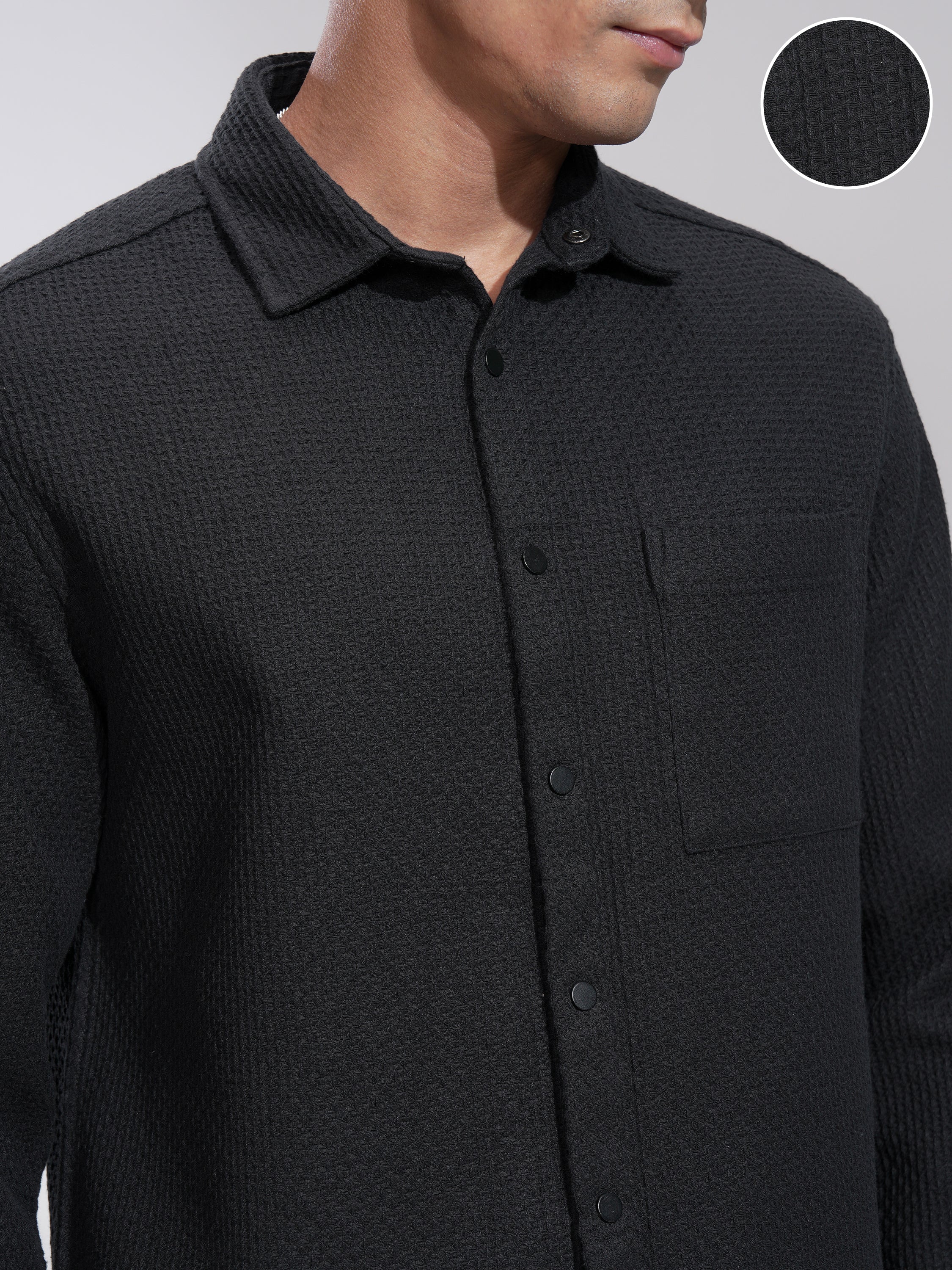 Highlander Men Black Textured Relaxed Fit Casual Shirt - Black - Image 5