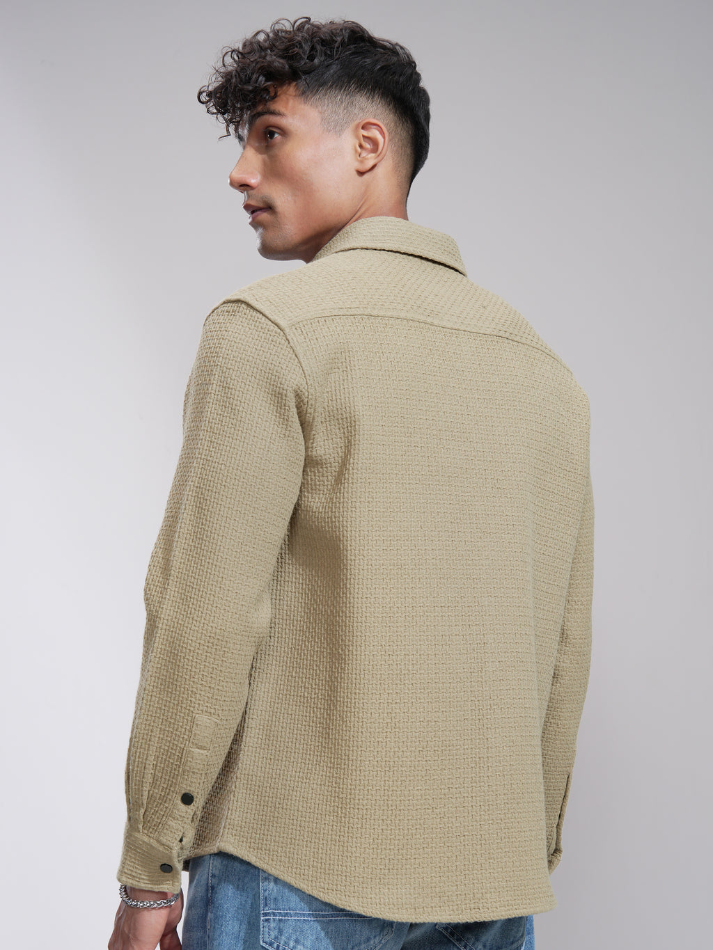 Highlander Men Khaki Textured Relaxed Fit Casual Shirt - Khaki - Image 3