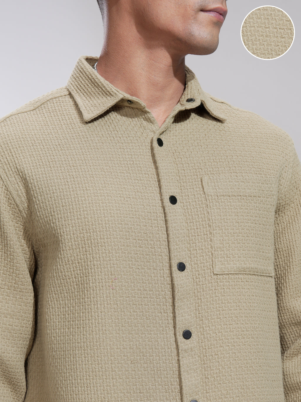 Highlander Men Khaki Textured Relaxed Fit Casual Shirt - Khaki - Image 5
